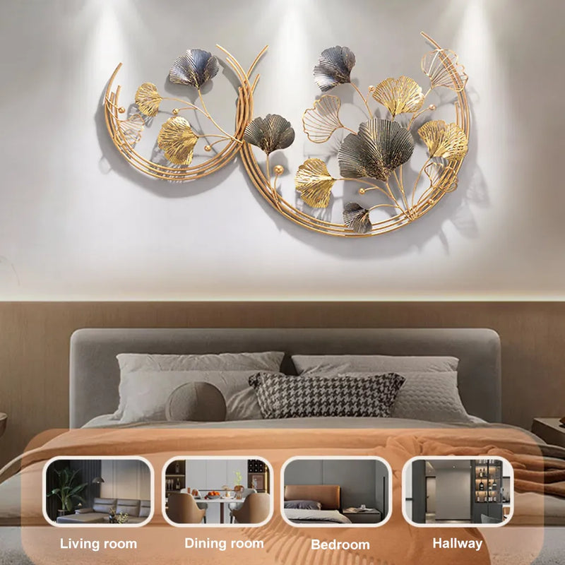 Zeby Crafts Metal Wall Decor Wall Art Sculpture Handcrafted Moon Cut Rings Flower Wall Art For Living Room (Size 45X24 Inch)