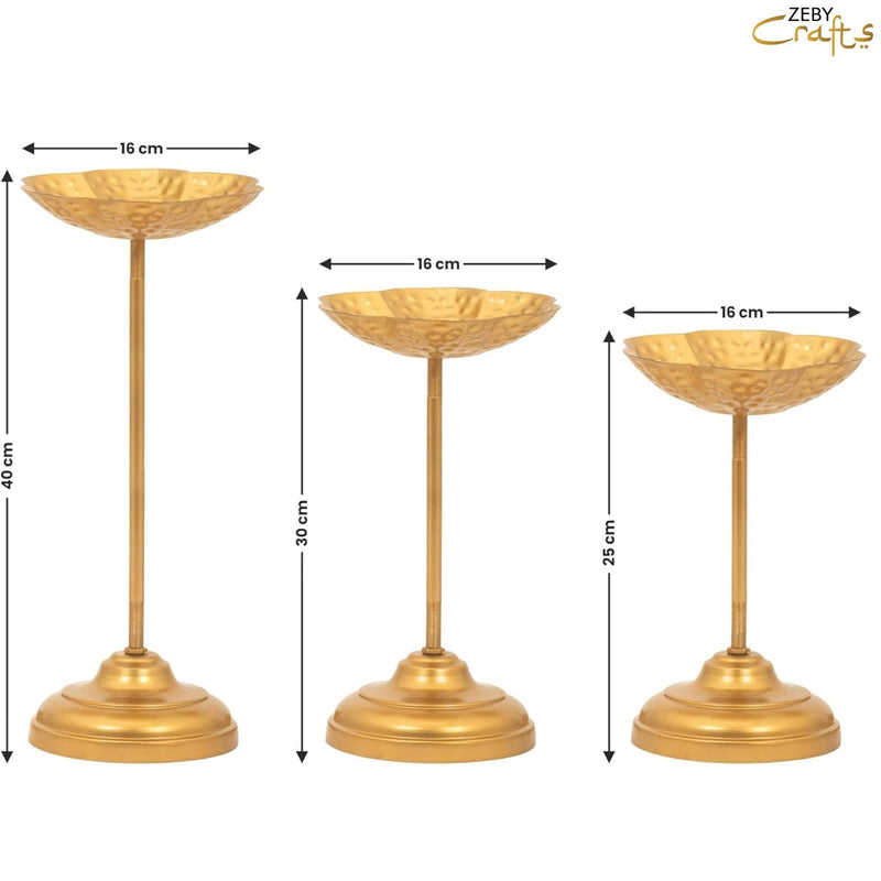 Zeby Crafts Gold Decorative Urli Bowl Set of 3 – Tealight Holder & Floating Diya Stand for Home Decor, Pooja, Diwali Decoration & Centerpiece Showpiece