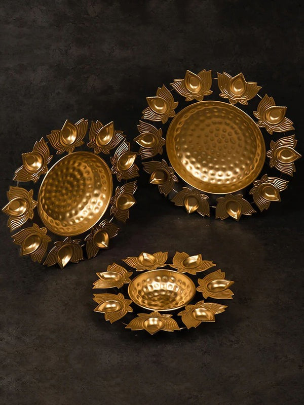 3 Gold-Toned Textured Urli Decorative Bowl (Pack Of 3)