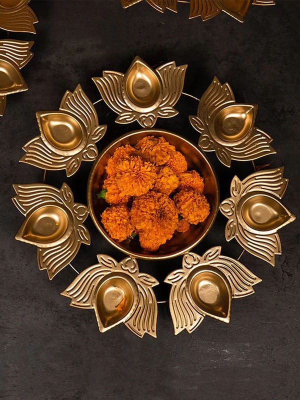 Gold-Toned Textured Urli Decorative Bowl