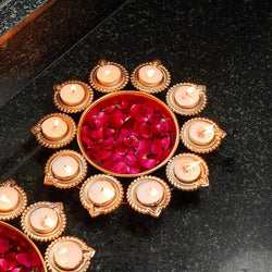 Aesthetic Floral Urli With Diya 14 Inch