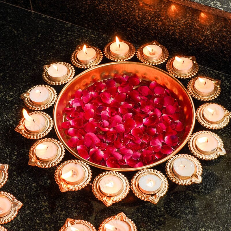 Aesthetic Floral Urli With Diya 14 Inch
