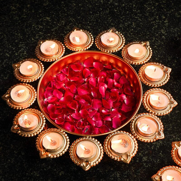 Aesthetic Floral Urli With Diya 14 Inch