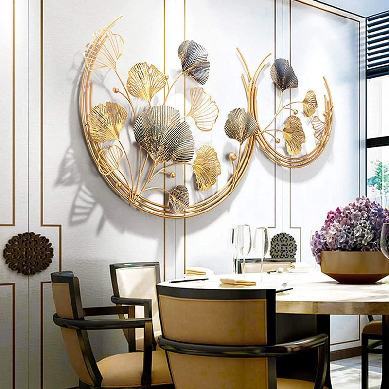 Zeby Crafts Metal Wall Decor Wall Art Sculpture Handcrafted Moon Cut Rings Flower Wall Art For Living Room (Size 45X24 Inch)