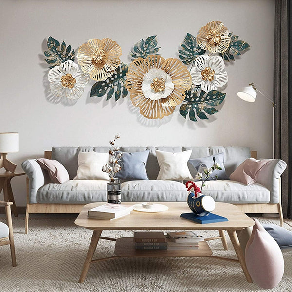 Zeby Crafts Flower Leaf Metal Wall Art Floral Wall Hanging (Color : Green &amp; Gold) (Size: 50 x 25 INCH)