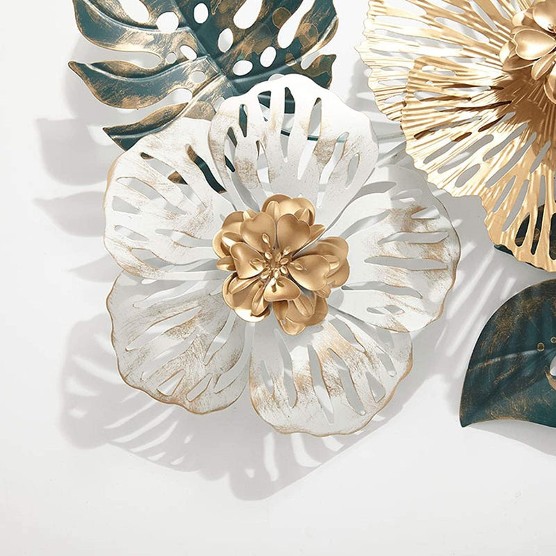 Zeby Crafts Flower Leaf Metal Wall Art Floral Wall Hanging (Color : Green &amp; Gold) (Size: 50 x 25 INCH)