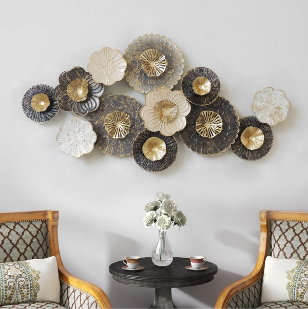 Zeby Crafts Rustic Bloom Floral Metal Wall Decor For Living Room | Decor Item For Living Room | 53 x 26 inches