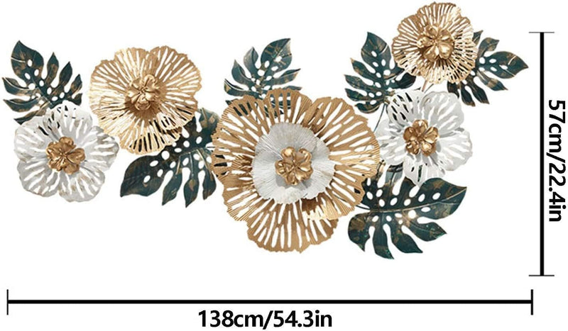 Zeby Crafts Flower Leaf Metal Wall Art Floral Wall Hanging (Color : Green &amp; Gold) (Size: 50 x 25 INCH)