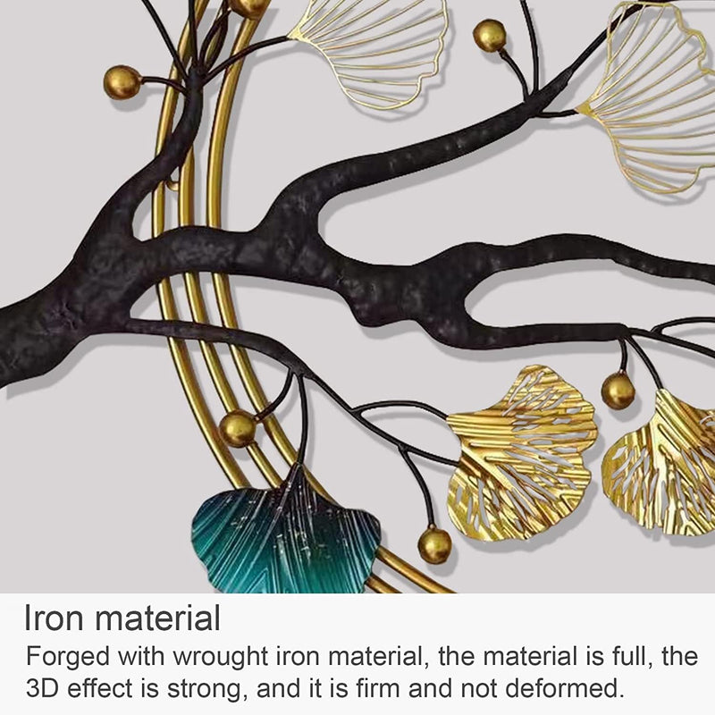 Zeby Crafts Ginkgo Tree Leaf Metal Wall Art, Modern Luxury Metal Wall Nature Art Decor, Metal Wall Decor for living room, 110x68cm - Multicolour
