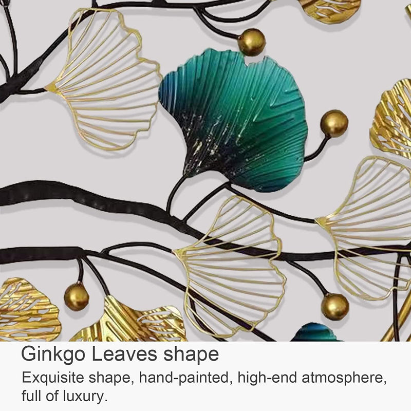 Zeby Crafts Ginkgo Tree Leaf Metal Wall Art, Modern Luxury Metal Wall Nature Art Decor, Metal Wall Decor for living room, 110x68cm - Multicolour