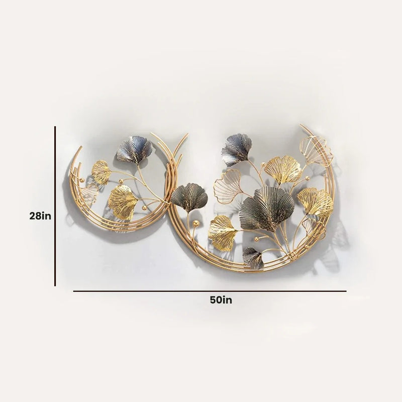 Zeby Crafts Metal Wall Decor Wall Art Sculpture Handcrafted Moon Cut Rings Flower Wall Art For Living Room (Size 45X24 Inch)