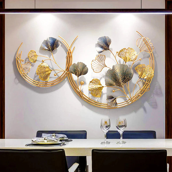 Zeby Crafts Metal Wall Decor Wall Art Sculpture Handcrafted Moon Cut Rings Flower Wall Art For Living Room (Size 45X24 Inch)