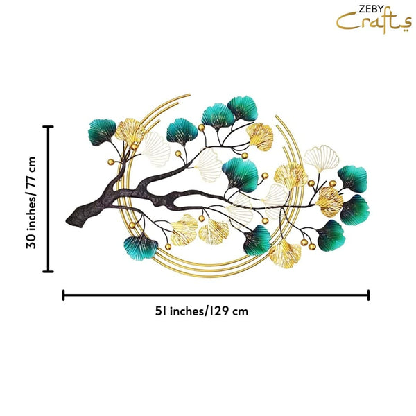 Zeby Crafts Ginkgo Tree Leaf Metal Wall Art, Modern Luxury Metal Wall Nature Art Decor, Metal Wall Decor for living room, 110x68cm - Multicolour