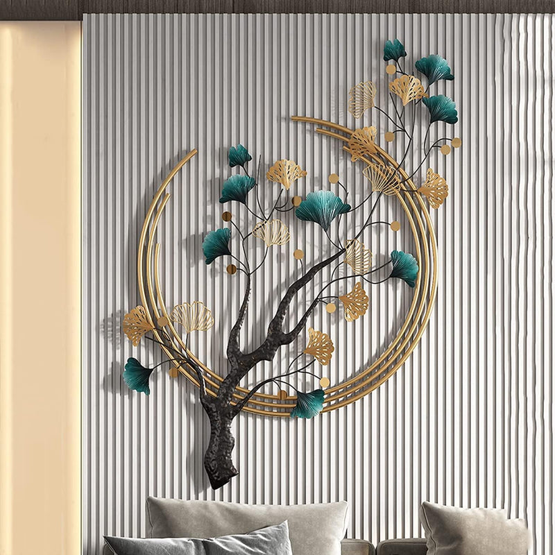 Zeby Crafts Ginkgo Tree Leaf Metal Wall Art, Modern Luxury Metal Wall Nature Art Decor, Metal Wall Decor for living room, 110x68cm - Multicolour