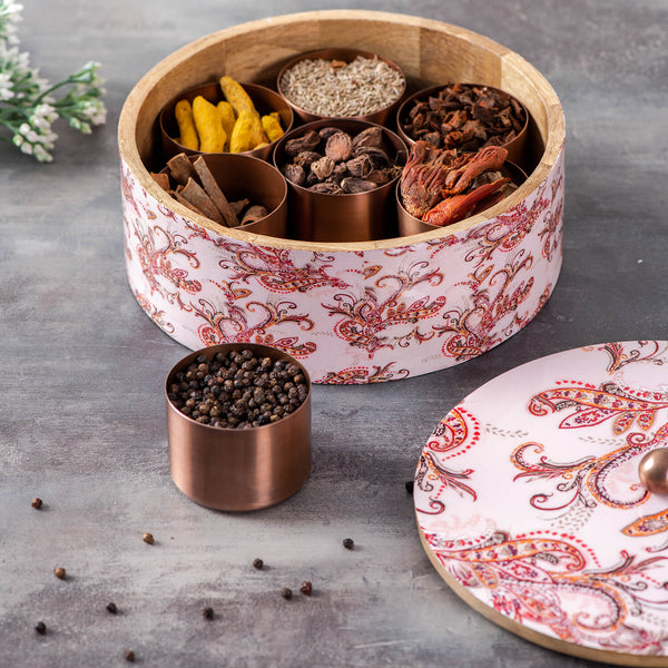 Voguish Masala Box 7 Jars - Pink Enamel
