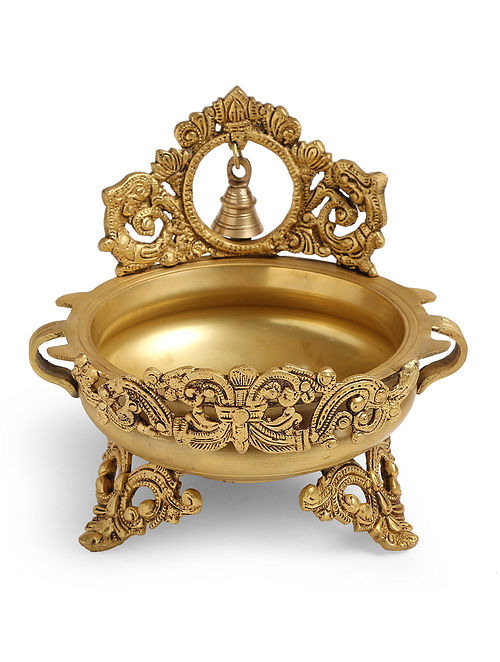 Antique Gold Intricately Designed Urli With Bell