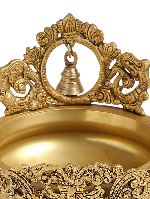 Antique Gold Intricately Designed Urli With Bell