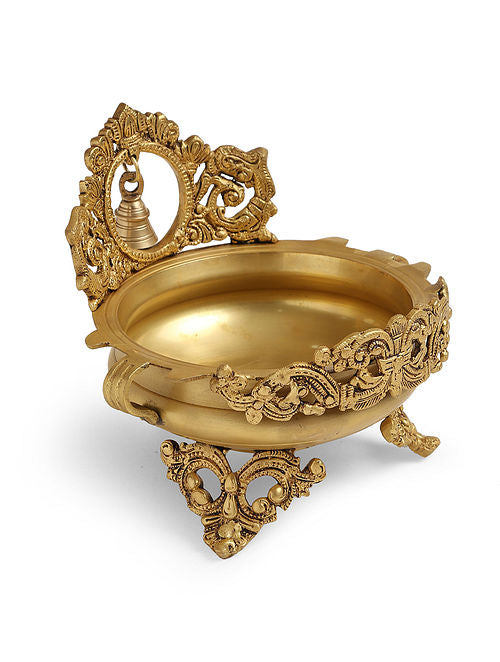 Antique Gold Intricately Designed Urli With Bell