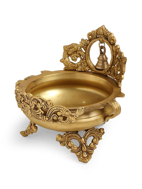 Antique Gold Intricately Designed Urli With Bell