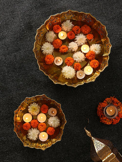 Gold Tone Lotus Motif Urlis (Set Of 2)