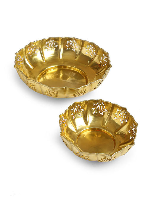 Gold Tone Lotus Motif Urlis (Set Of 2)