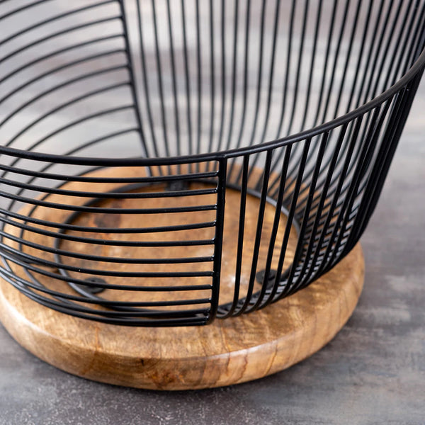Voguish Mesh Basket with Wooden Base