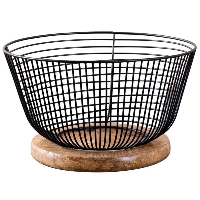 Voguish Mesh Basket with Wooden Base
