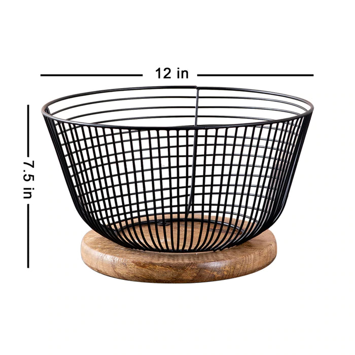 Voguish Mesh Basket with Wooden Base