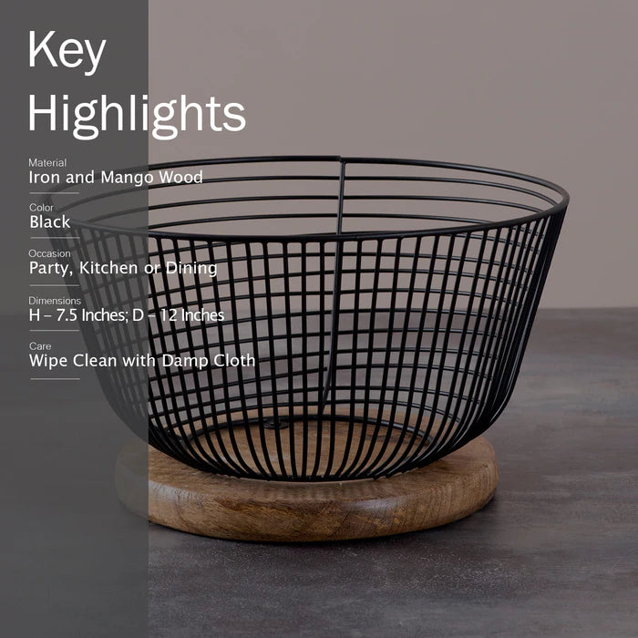 Voguish Mesh Basket with Wooden Base
