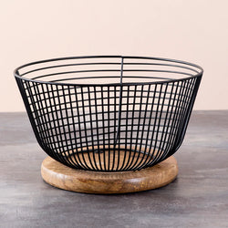 Voguish Mesh Basket with Wooden Base