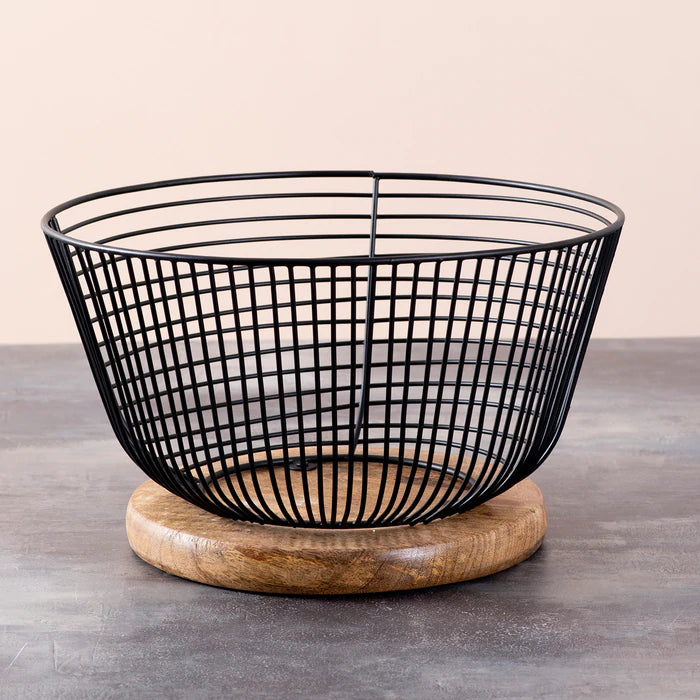 Voguish Mesh Basket with Wooden Base