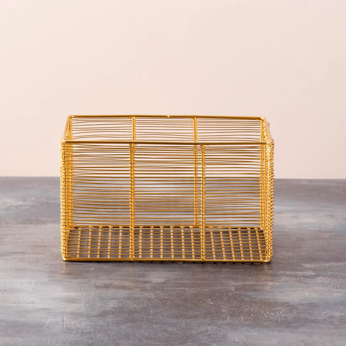 Classic Wired Gold Rectangular Basket