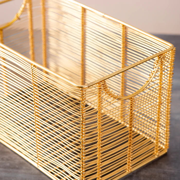 Classic Wired Gold Rectangular Basket
