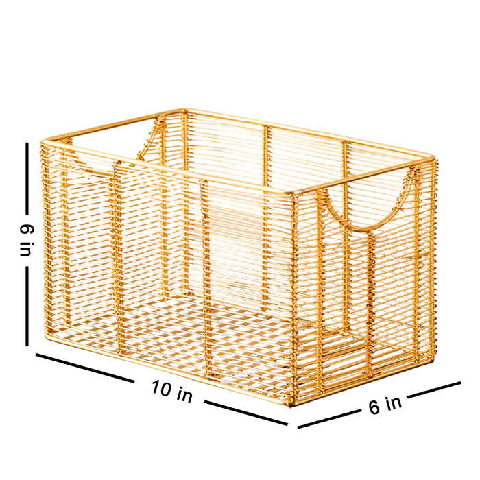 Classic Wired Gold Rectangular Basket