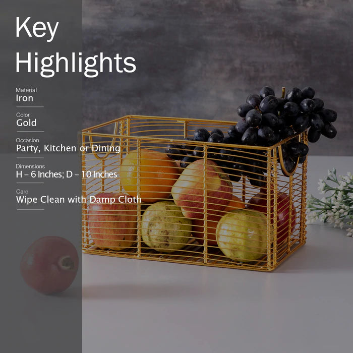 Classic Wired Gold Rectangular Basket