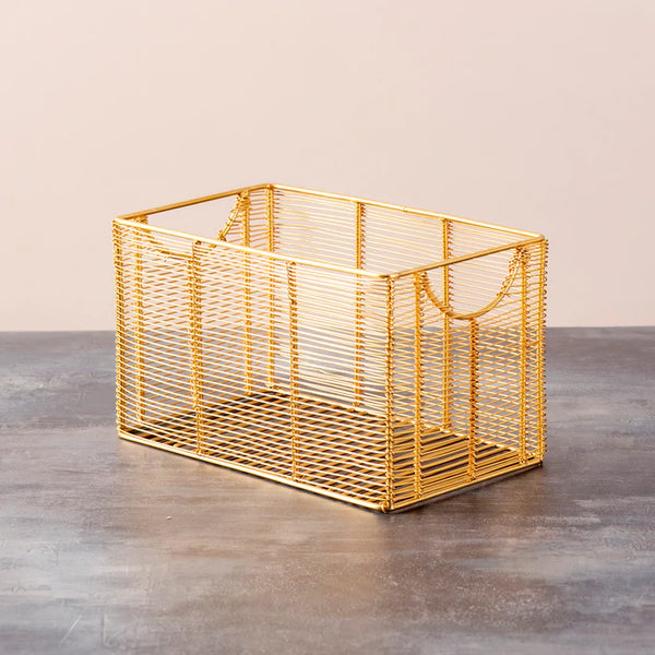 Classic Wired Gold Rectangular Basket