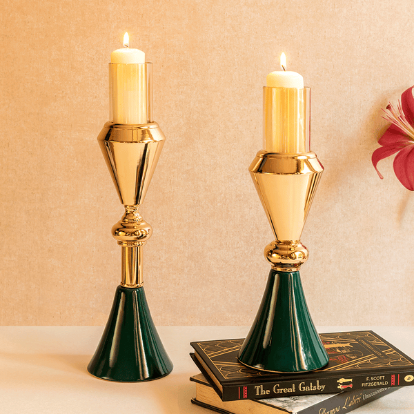 Czeck Cylindrical Ceramic Candle Holder - Set of 2