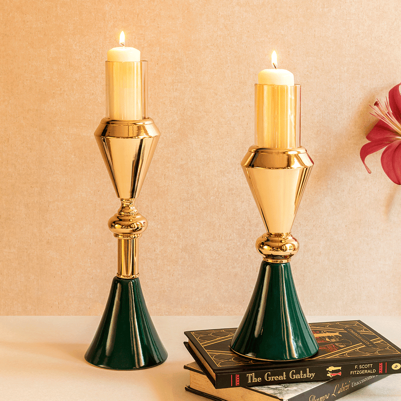 Czeck Cylindrical Ceramic Candle Holder - Set of 2