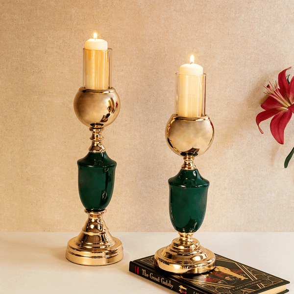 Somani Jade Green Candle Stand Set of 2