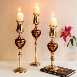 Giovani Glass & Stainless Steel Candle Stand Set of 3