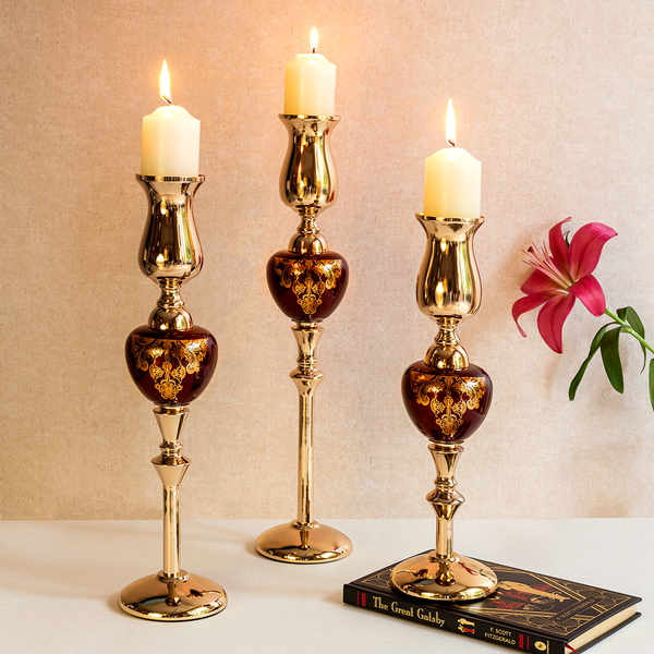 Giovani Glass & Stainless Steel Candle Stand Set of 3
