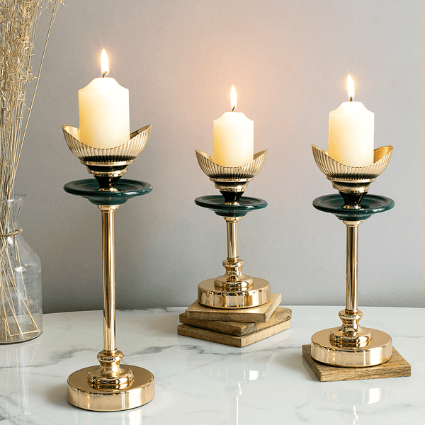 Jade Green Crescent Shaped Candle Stand Set of 3