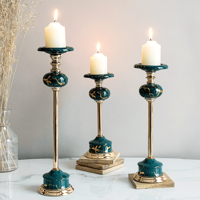 Jade Green Candle Stand Set of 3