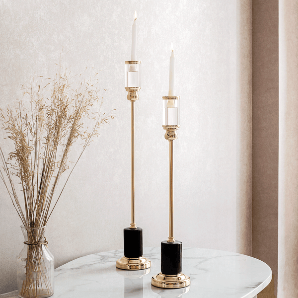 Sleek Marble Stand Candle Holder Set of 2