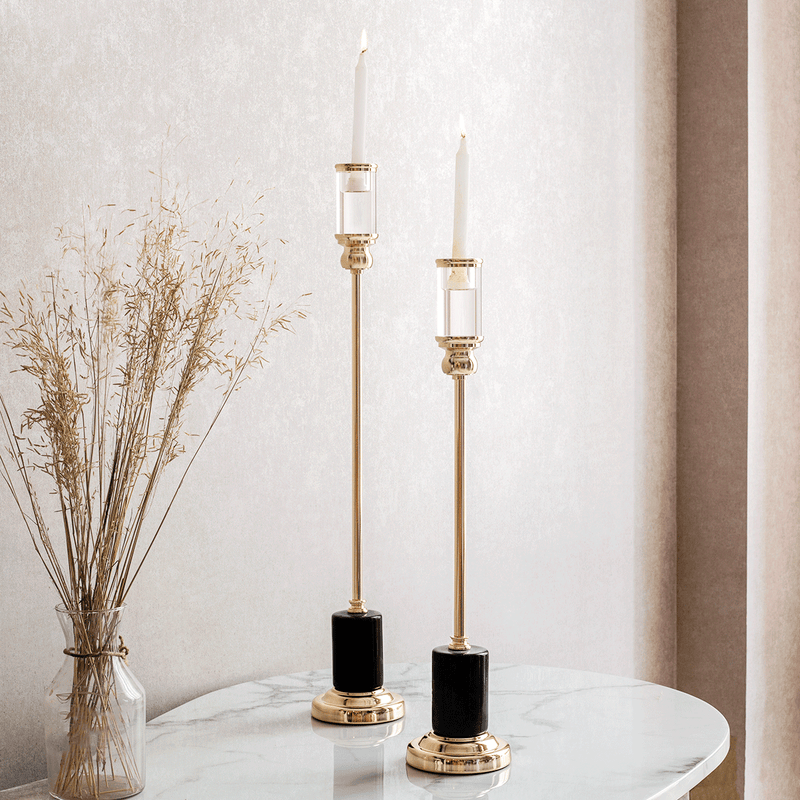 Sleek Marble Stand Candle Holder Set of 2