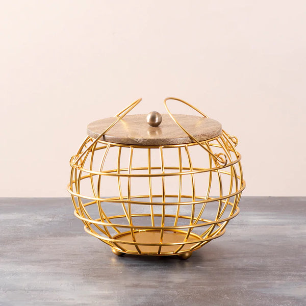 Round Lid Basket Gold