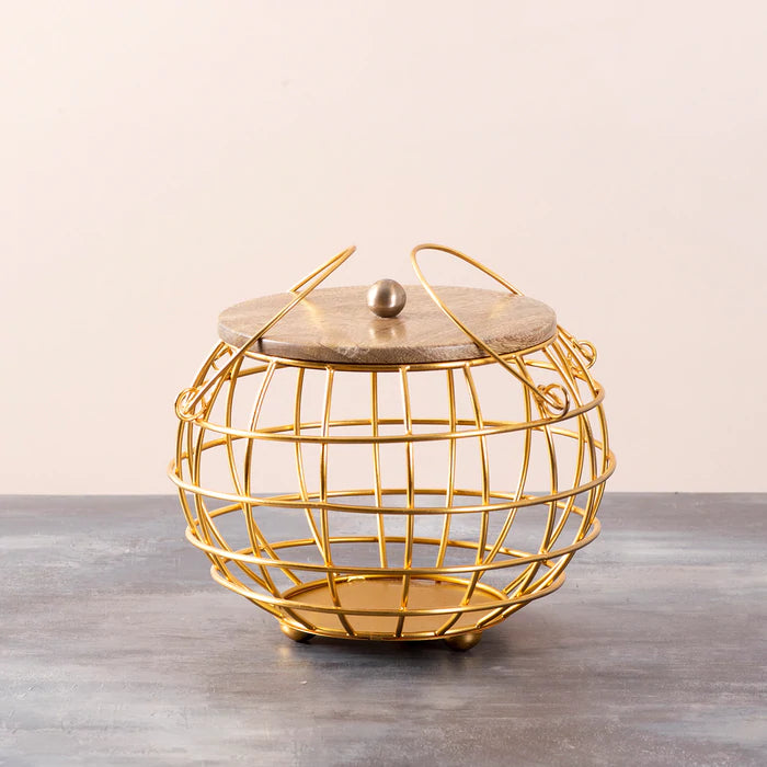 Round Lid Basket Gold
