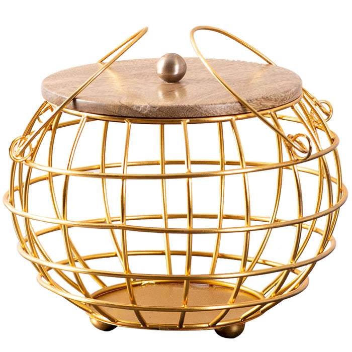 Round Lid Basket Gold
