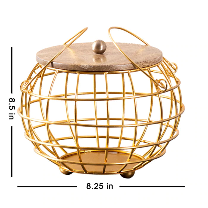 Round Lid Basket Gold