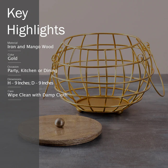 Round Lid Basket Gold